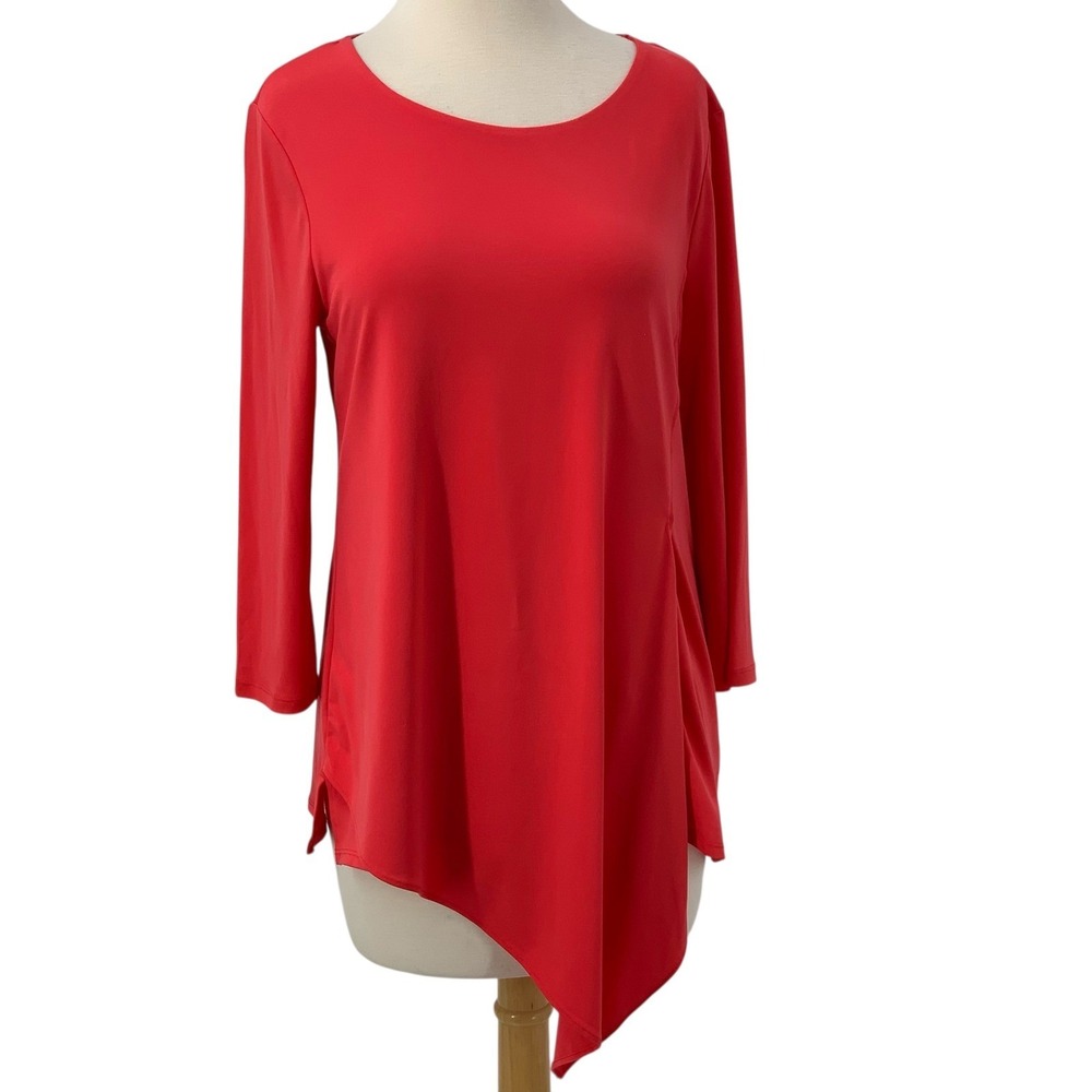 Chico's The Ultimate‎ Tee Tunic 3/4 Sleeve Asymmetrical Hem Coral Size 0/Small